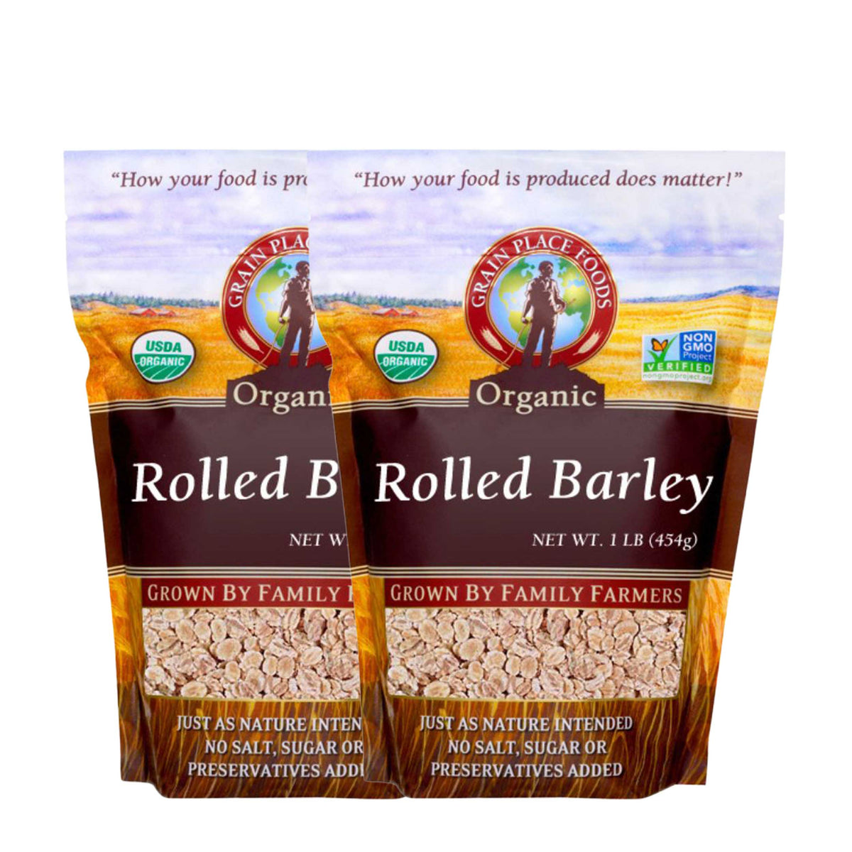 Organic Rolled Barley | 1 lb | Pack of 2 | Non-GMO | Grain Place Foods
