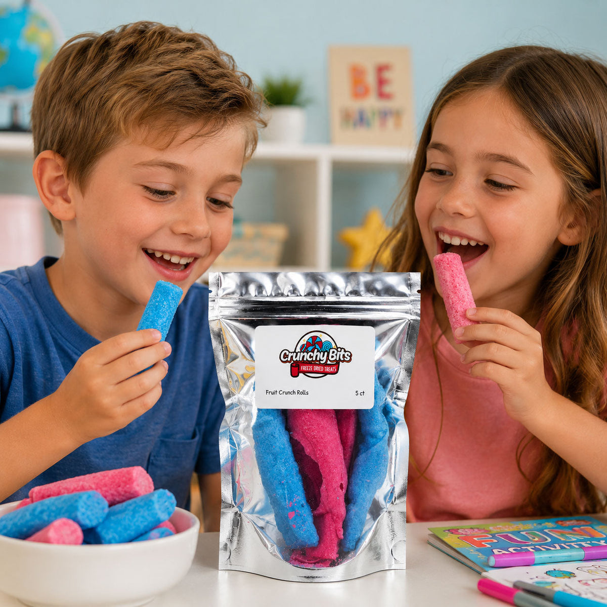 Fruit Crunch Rolls Freeze-Dried Candy | 5 ct | Crunchy Bits Candy