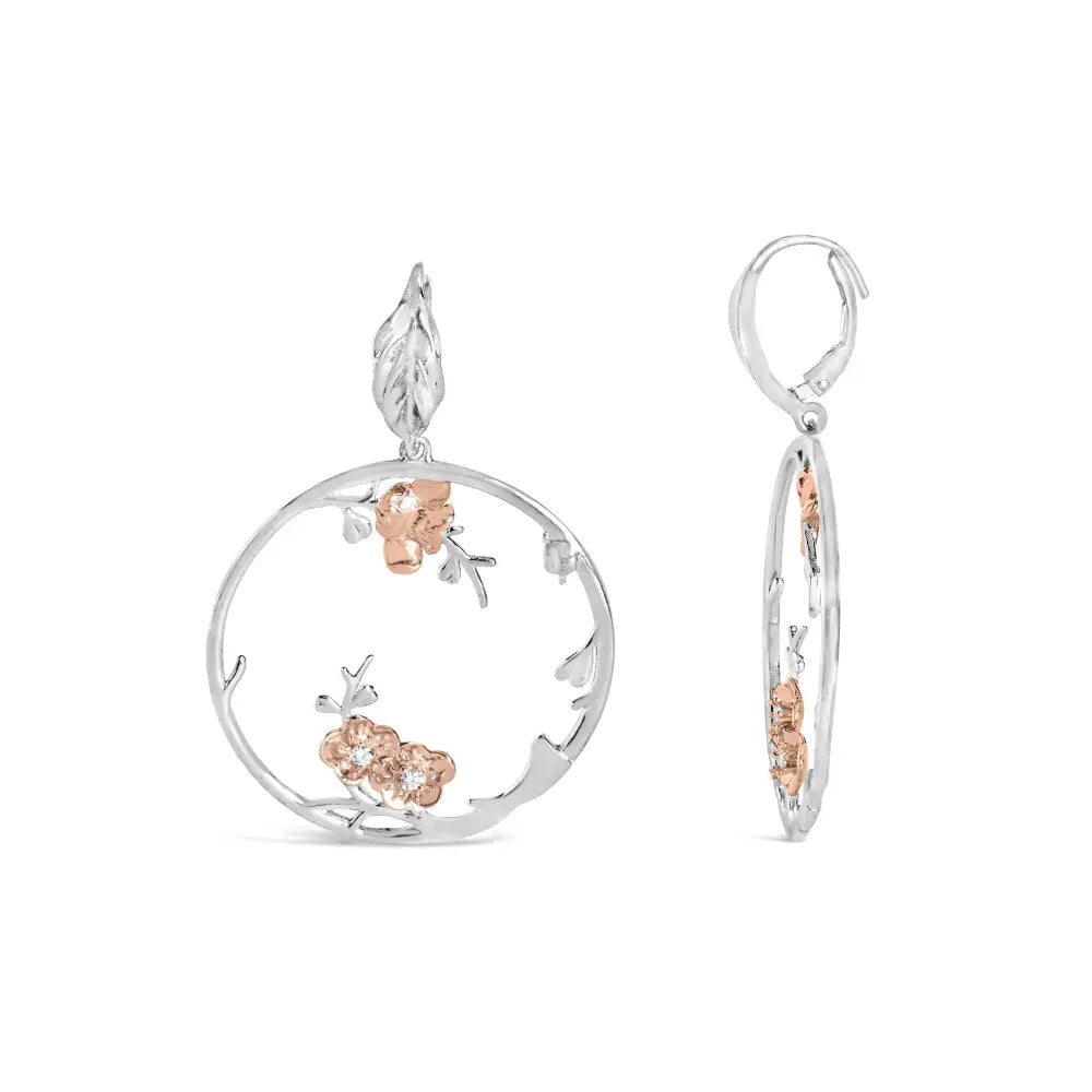 Diamond floral dangle earrings in rose gold sterling silver 1/10 cttw bijoux-nyc direct