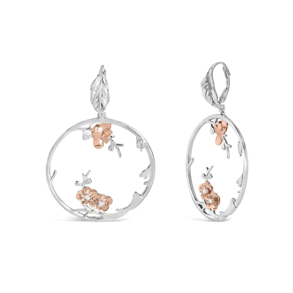 Diamond floral dangle earrings in rose gold sterling silver 1/10 cttw bijoux-nyc direct