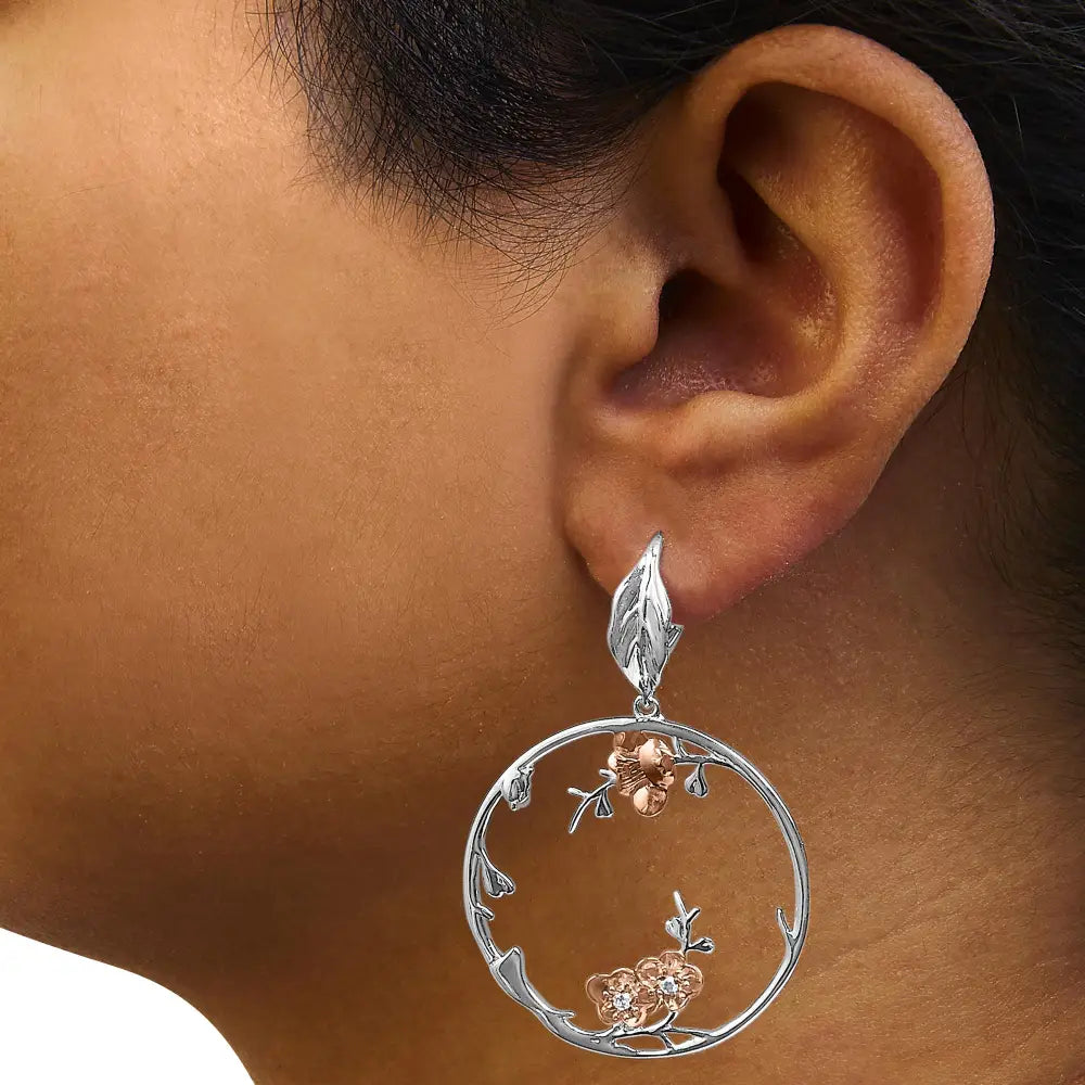 Diamond floral dangle earrings in rose gold sterling silver 1/10 cttw bijoux-nyc direct