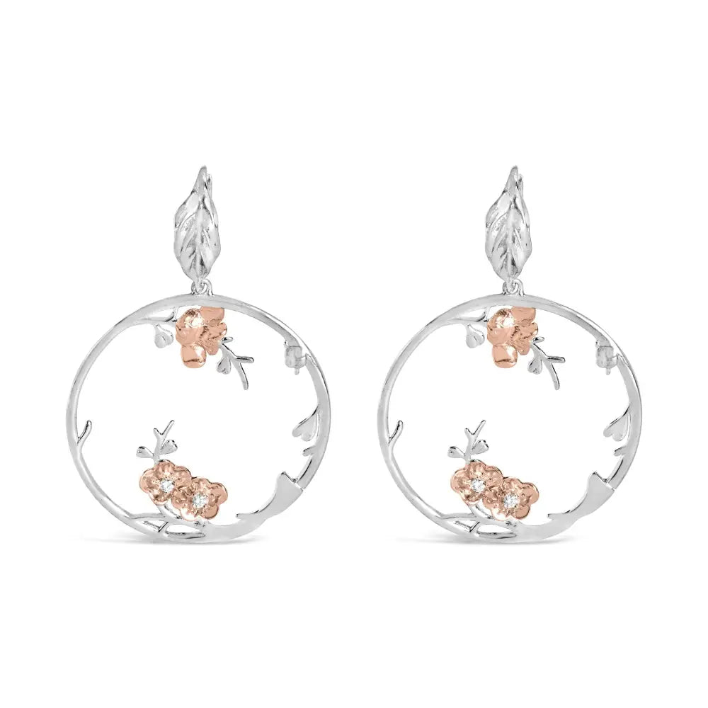 Diamond floral dangle earrings in rose gold sterling silver 1/10 cttw bijoux-nyc direct