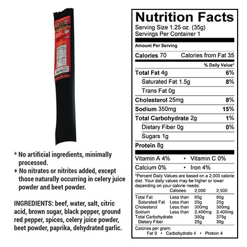 Red Pepper Beef Stick | Pack of 12 | 1.25 oz | Nebraska Star Beef