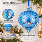 Blue Jeweled Lattice Diamond Onion-Shape Finial Glass Christmas Ornament