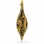 Black & Gold Jeweled Swirl Elongated Pointed Teardrop Finial Glass Christmas Ornament