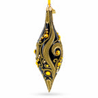 Black & Gold Jeweled Swirl Elongated Pointed Teardrop Finial Glass Christmas Ornament