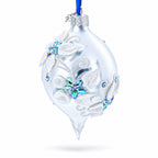Vintage Retro Style White and Blue Pointed Teardrop Finial Glass Christmas Ornament
