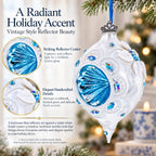Vintage Retro Style White and Blue Pointed Teardrop Finial Glass Christmas Ornament