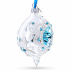 Vintage Retro Style White and Blue Pointed Teardrop Finial Glass Christmas Ornament