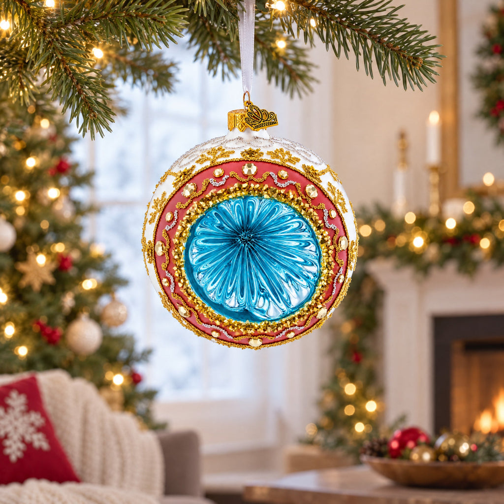 Vintage Retro Style Reflector on White Ball Christmas Ornament