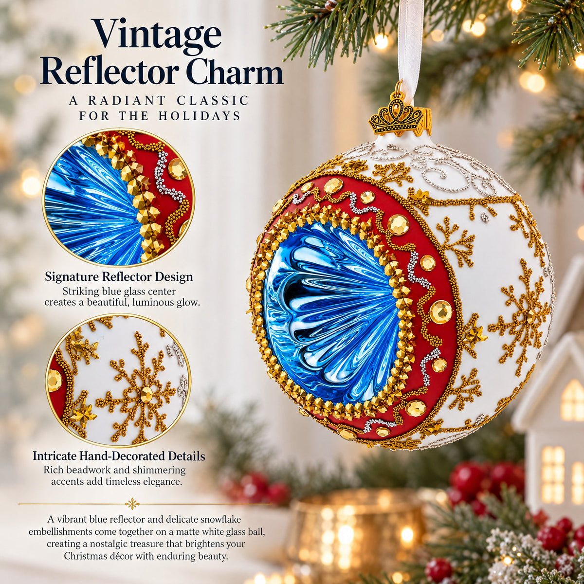 Vintage Retro Style Reflector on White Ball Christmas Ornament