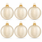 Set of 6 Ivory Flat Disc Glass Christmas Ornaments 3 Inches