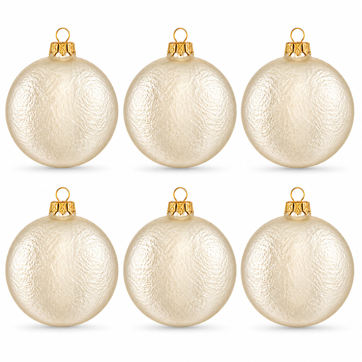 Set of 6 Ivory Flat Disc Glass Christmas Ornaments 3 Inches