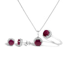 10K Gold Gemstone and 3/8 Cttw Diamond Halo Jewelry Set (Earrings, Pendant & Ring)