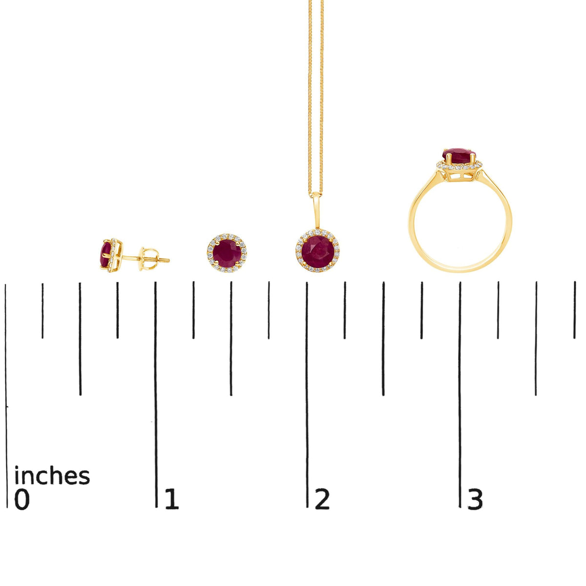 10K Gold Gemstone and 3/8 Cttw Diamond Halo Jewelry Set (Earrings, Pendant & Ring)