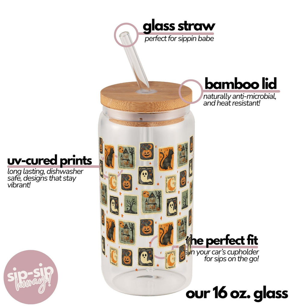 Vintage Halloween Stamps Glass Cups