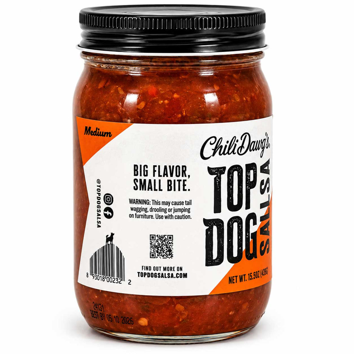SALE CLOSE DATED | Top Dog Medium Salsa | 15.5 oz | Chili Dawg's Foods of Fire