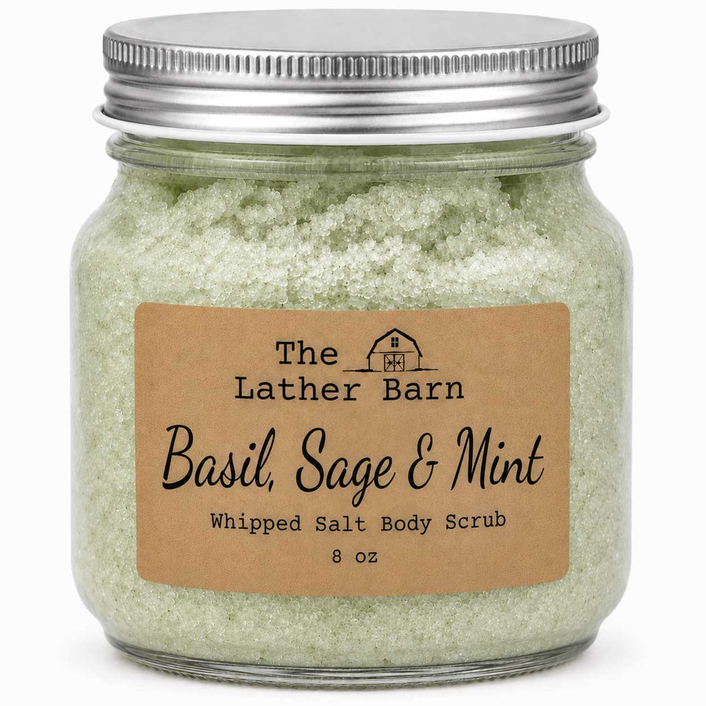 Whipped Salt Body Scrub | Basil, Sage & Mint | 8 oz | The Lather Barn