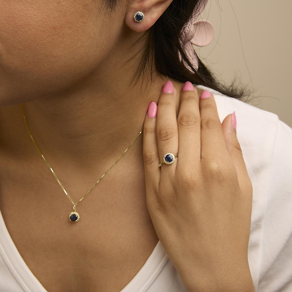 10K Gold Gemstone and 3/8 Cttw Diamond Halo Jewelry Set (Earrings, Pendant & Ring)