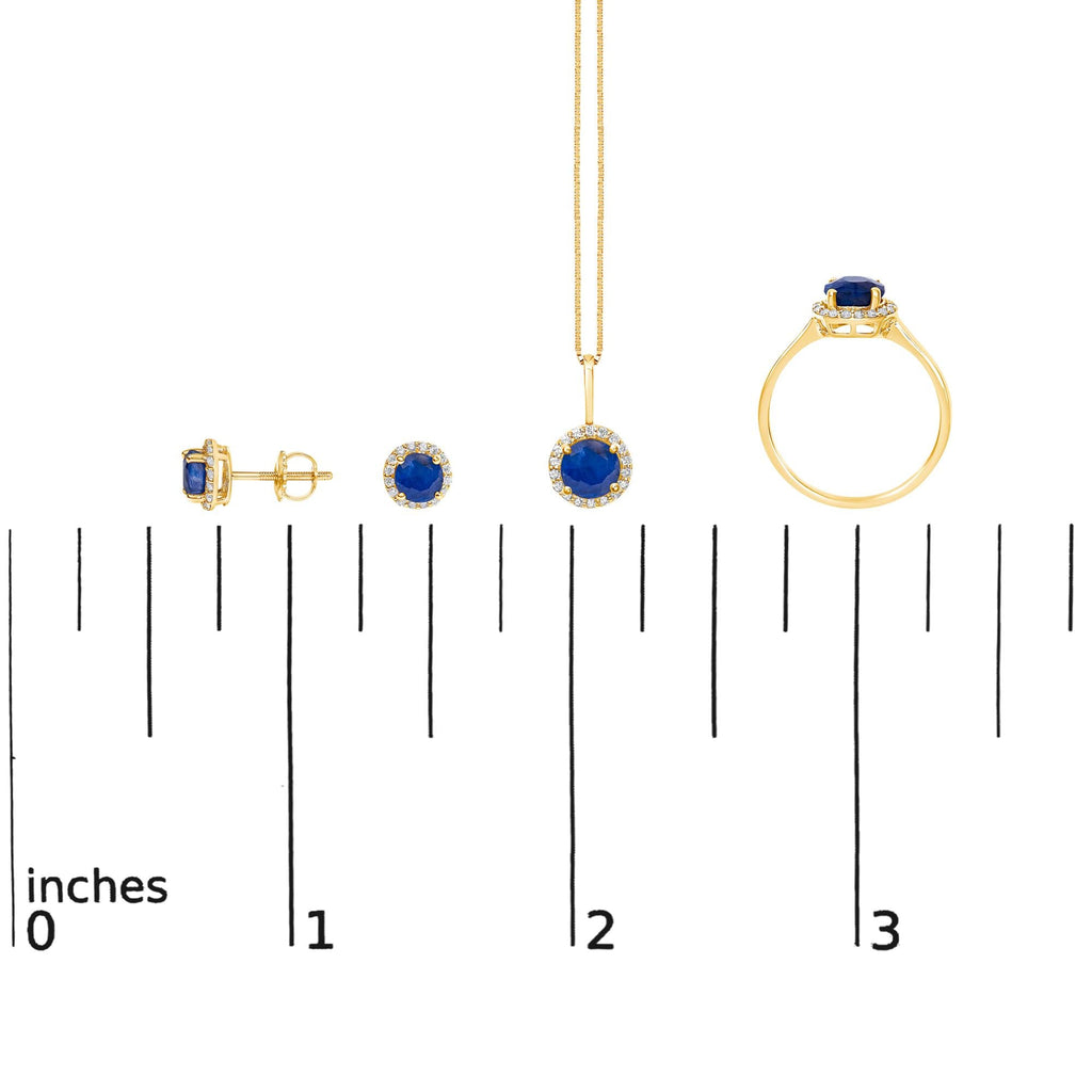 10K Gold Gemstone and 3/8 Cttw Diamond Halo Jewelry Set (Earrings, Pendant & Ring)