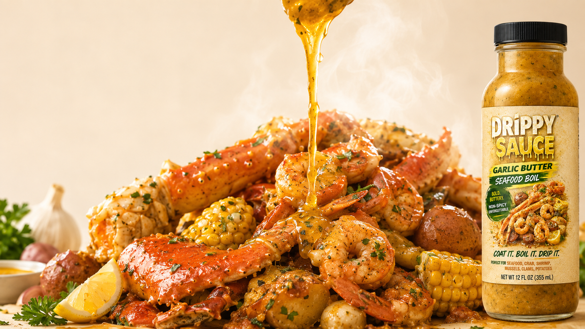 Drippy Sauce® Seafood Boil Sauce — Garlic Butter & Spicy Cajun