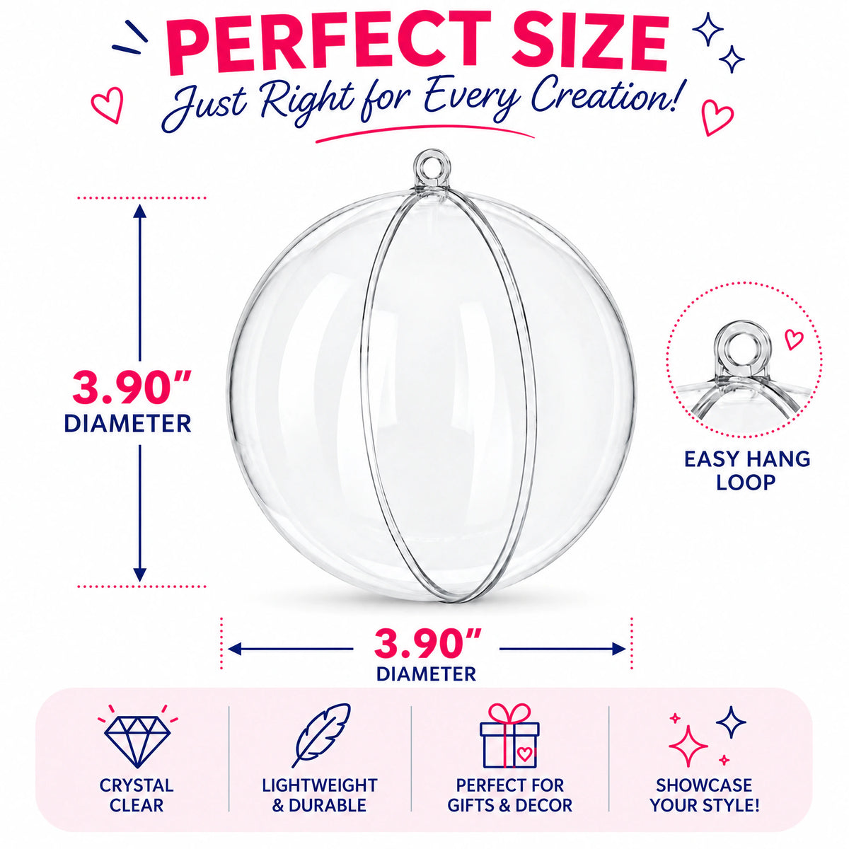 Set of 3 Clear Fillable Plastic Ball Christmas Ornament 3.9 Inches