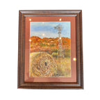 Hay Bale & Windmill Painting | 14" x 16" | Frame Included | Hand-Painted | Sheryl Hickman Art