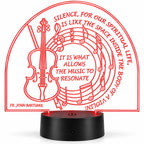 Inspirational LED Lighted Plaque | Silence, for Our Spiritual Life, is Like the Space Inside the Body of the Violin: It is What Allows the Music to Resonate | Glowing Creation