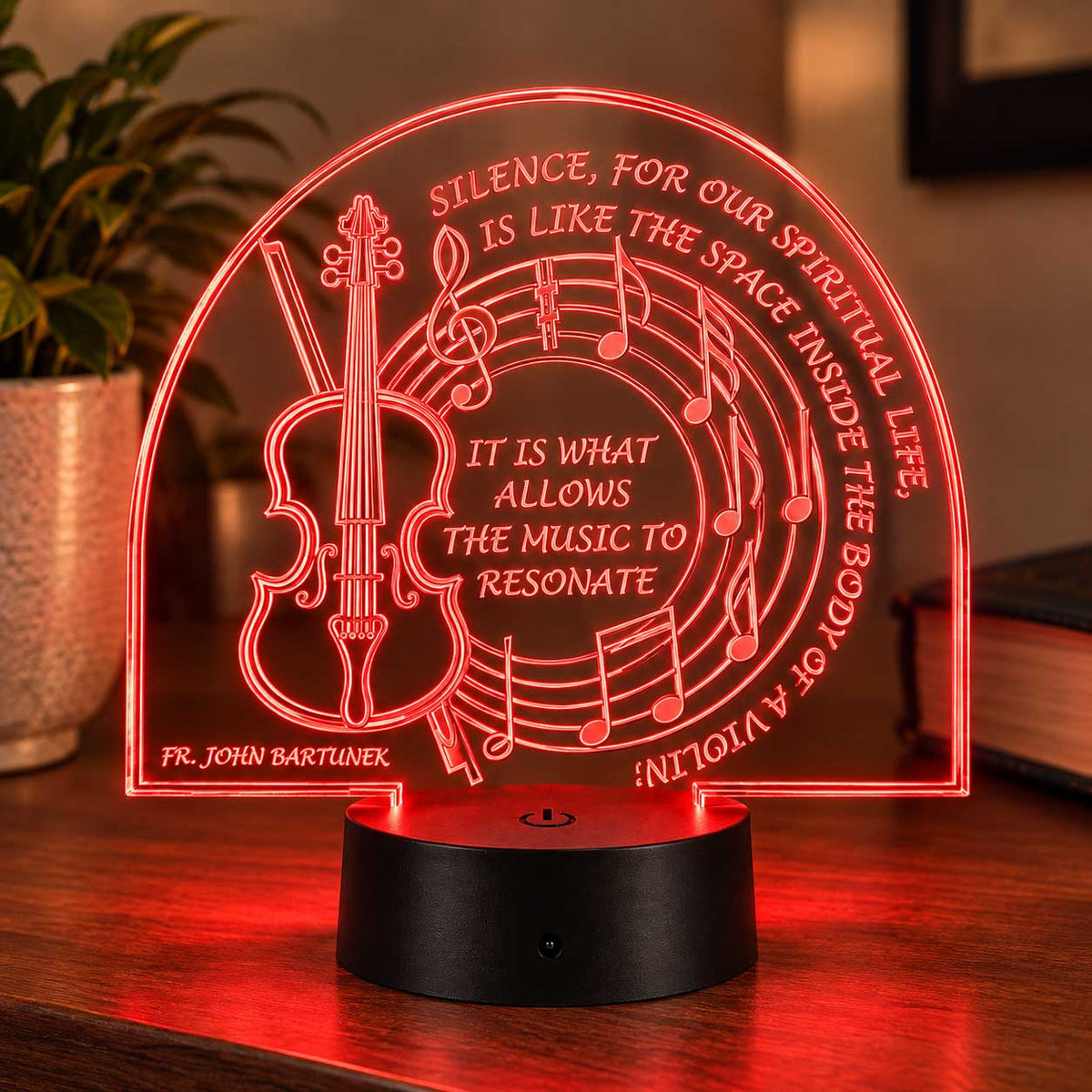 Inspirational LED Lighted Plaque | Silence, for Our Spiritual Life, is Like the Space Inside the Body of the Violin: It is What Allows the Music to Resonate | Glowing Creation