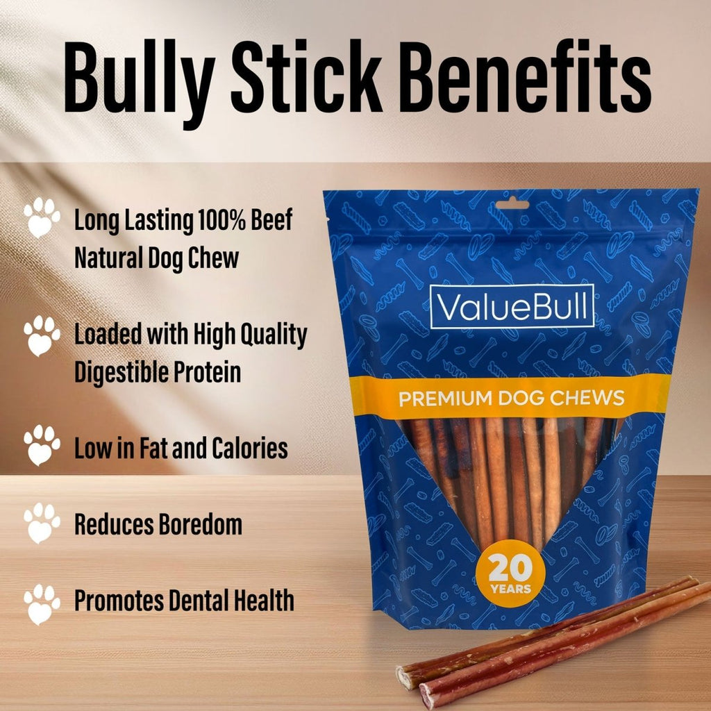 ValueBull Bully Sticks for Large Dogs, Thick 12 Inch, 25 Count