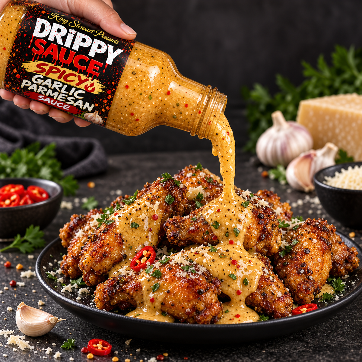 Drippy Sauce® Spicy Garlic Parmesan Sauce — 1 Bottle (16 fl oz)