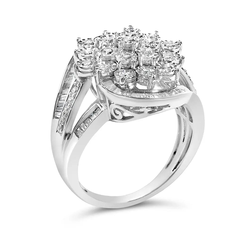 Sterling silver diamond swirl cluster cocktail ring bijoux-nyc direct