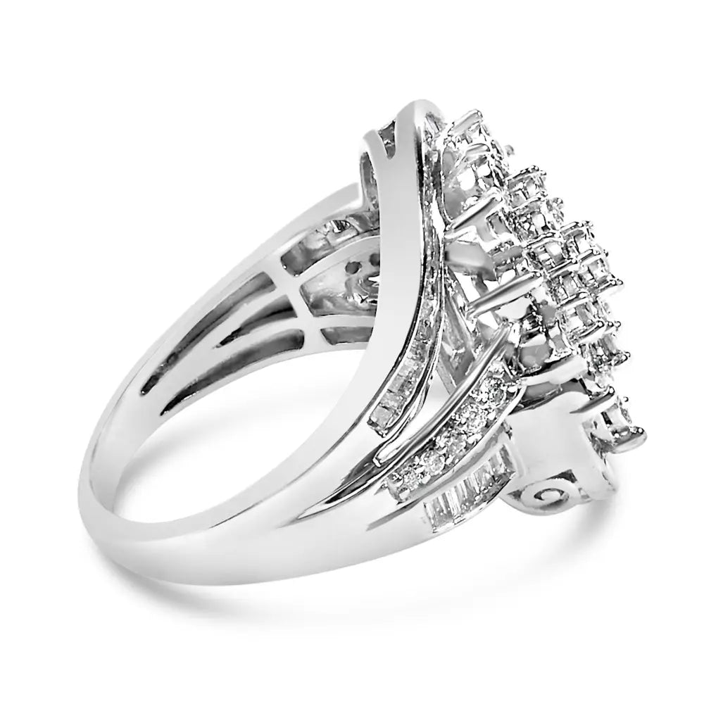 Sterling silver diamond swirl cluster cocktail ring bijoux-nyc direct