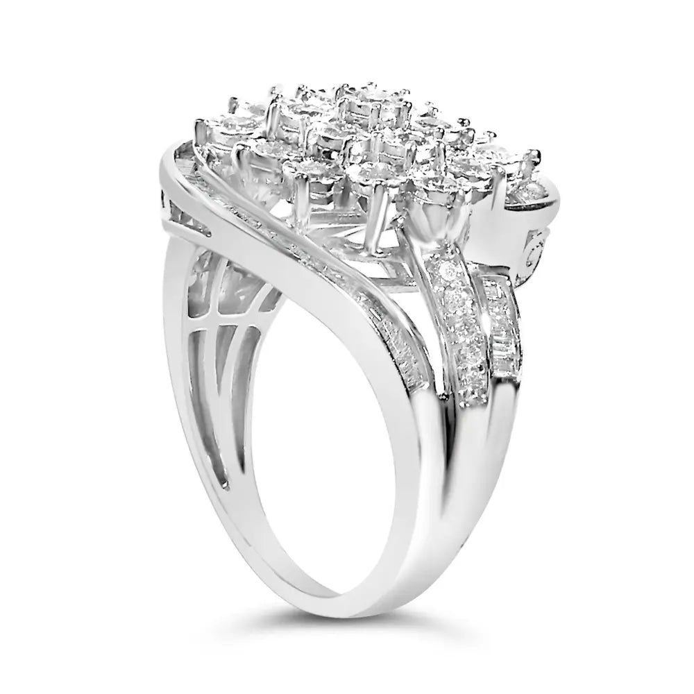 Sterling silver diamond swirl cluster cocktail ring bijoux-nyc direct