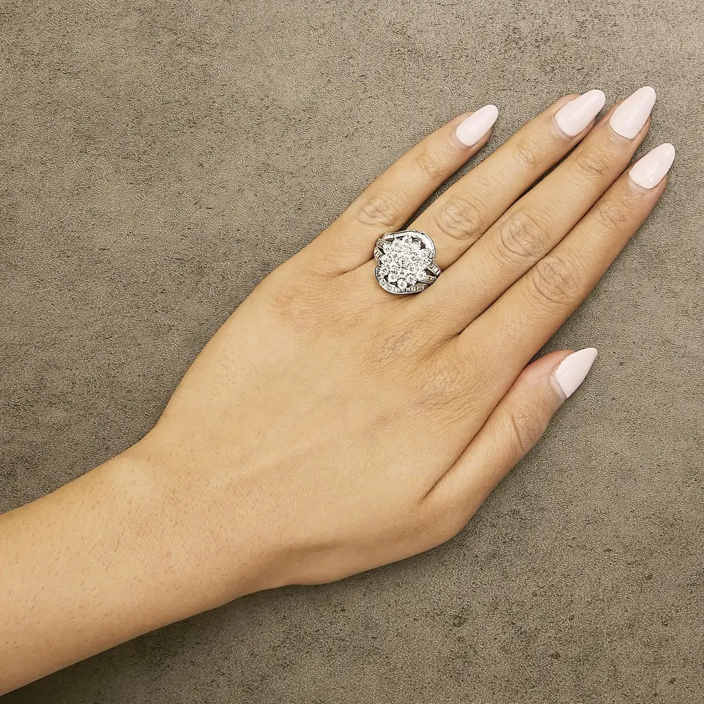 Sterling silver diamond swirl cluster cocktail ring bijoux-nyc direct