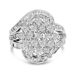 Sterling silver diamond swirl cluster cocktail ring bijoux-nyc direct