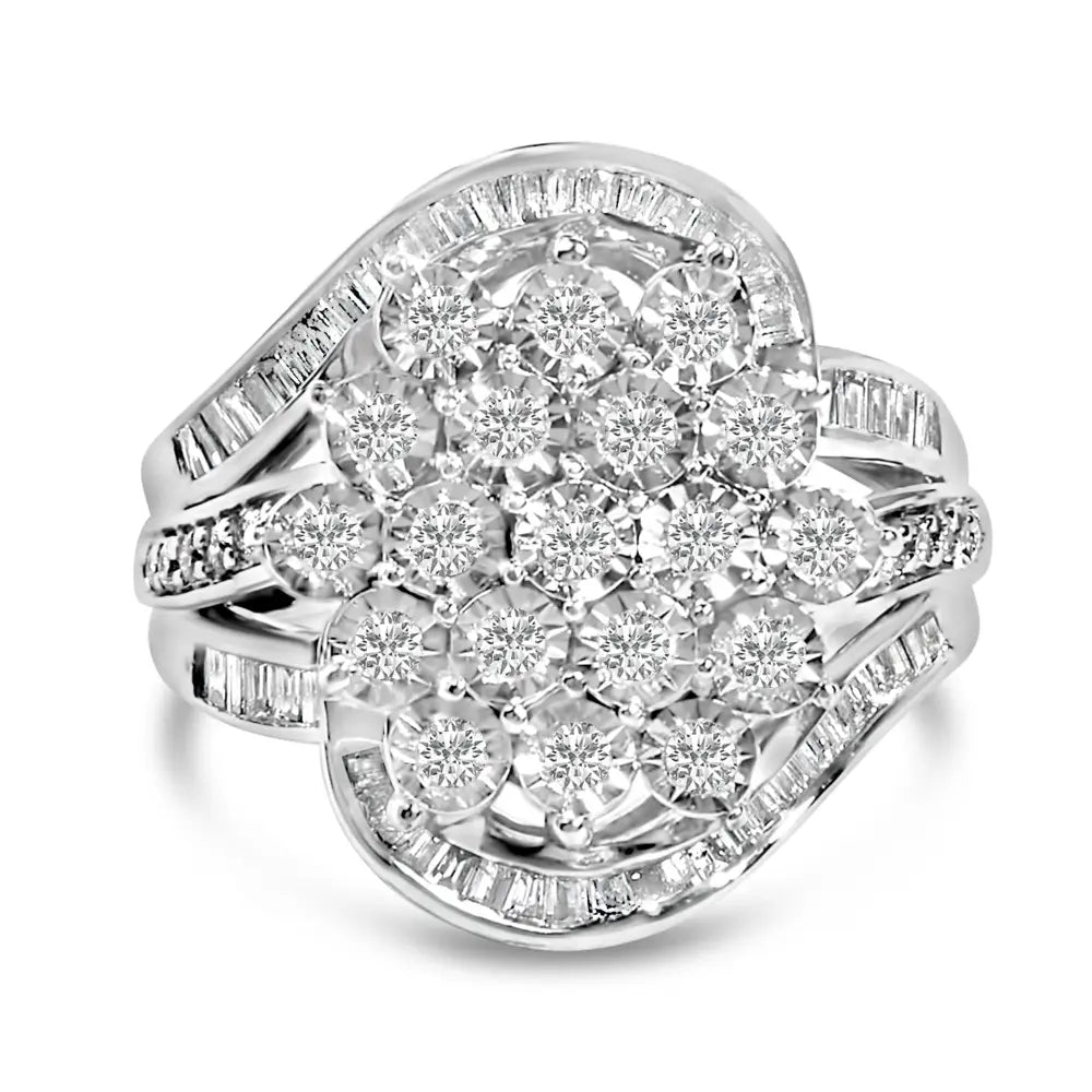 Sterling silver diamond swirl cluster cocktail ring bijoux-nyc direct
