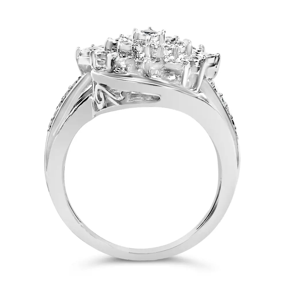Sterling silver diamond swirl cluster cocktail ring bijoux-nyc direct