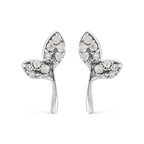 Sterling silver 1/16ct tdw diamond leaf post earrings bijoux-nyc direct