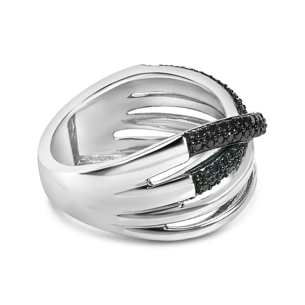 Sterling silver black and blue diamond crossover ring bijoux-nyc direct