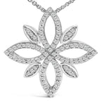 Sterling silver 1/2 cttw diamond floral cross pendant necklace 18 inch bijoux-nyc direct
