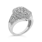 Sterling silver 1 cttw pear diamond triple halo cluster ring bijoux-nyc direct