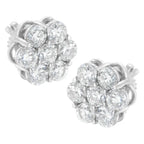Sterling silver 2 cttw round diamond floral cluster stud earrings bijoux-nyc direct