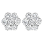 Sterling silver 2 cttw round diamond floral cluster stud earrings bijoux-nyc direct