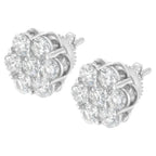 Sterling silver 2 cttw round diamond floral cluster stud earrings bijoux-nyc direct