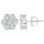 Sterling silver 2 cttw round diamond floral cluster stud earrings bijoux-nyc direct