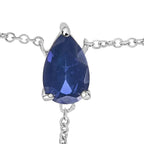 Sterling silver pear lab blue sapphire and diamond accent y necklace bijoux-nyc direct