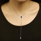 Sterling silver pear lab blue sapphire and diamond accent y necklace bijoux-nyc direct