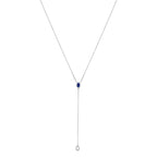Sterling silver pear lab blue sapphire and diamond accent y necklace bijoux-nyc direct