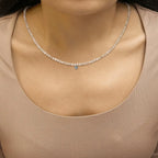 Sterling silver moonstone bead station necklace with diamond accent 16 inch bijoux-nyc direct